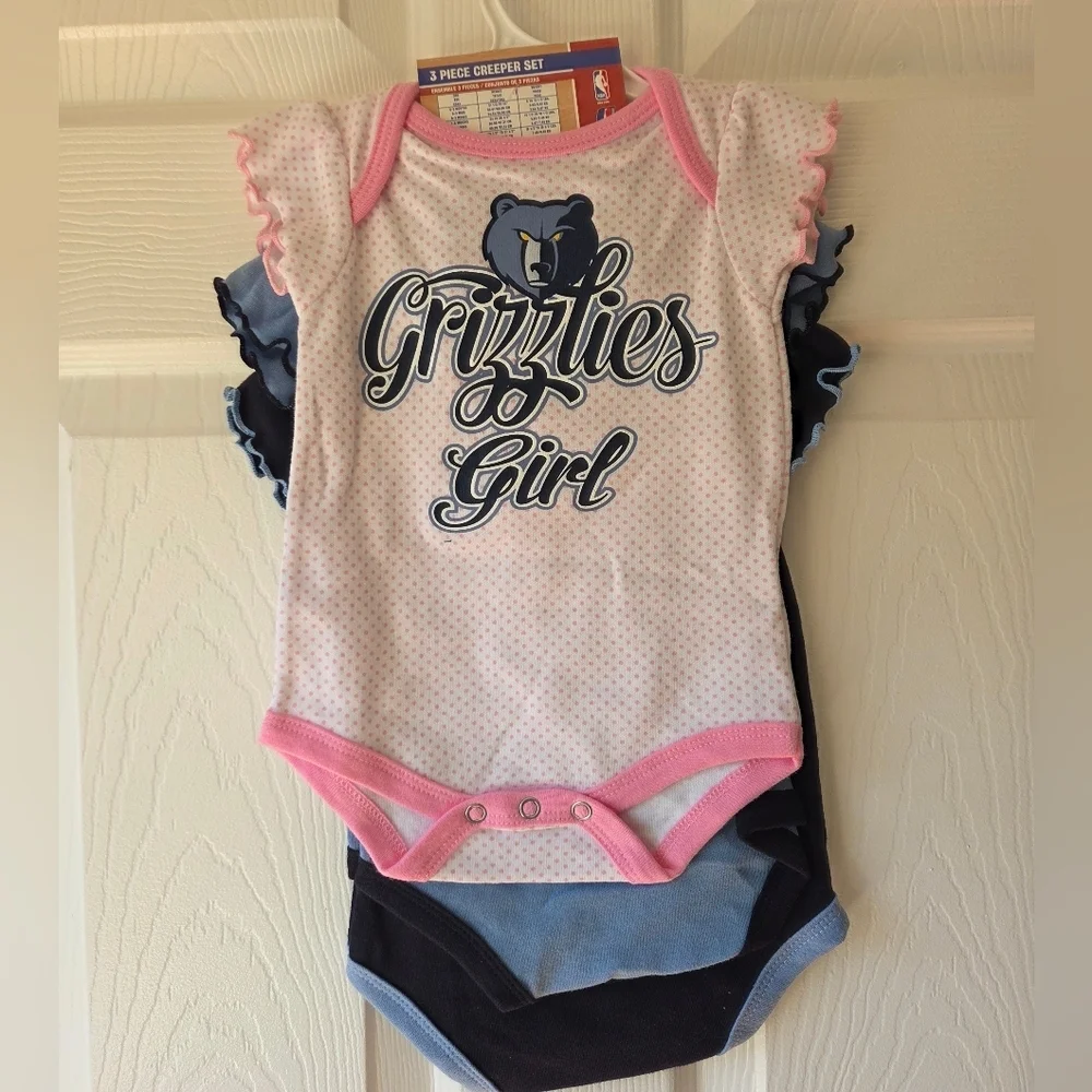 Memphis Grizzlies Baby Girl Creeper Set 3pc 0-3M & 18M NWT Cotton Basketball NBA